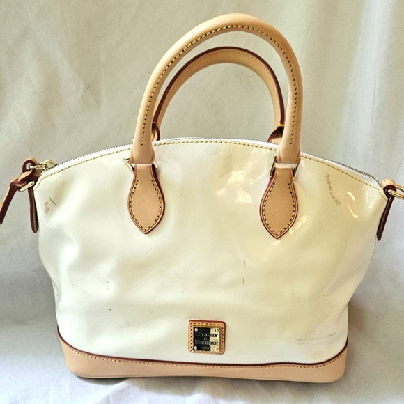 Dooney & Bourke Handbags - Vintage Dooney & Bourke Ivory Patent Leather Satchel Handbag Crossbody 2 Straps